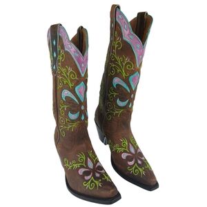Sterling River Boots 9.5 B Brown Green Purple Blue Cowgirl Boots Heeled Western